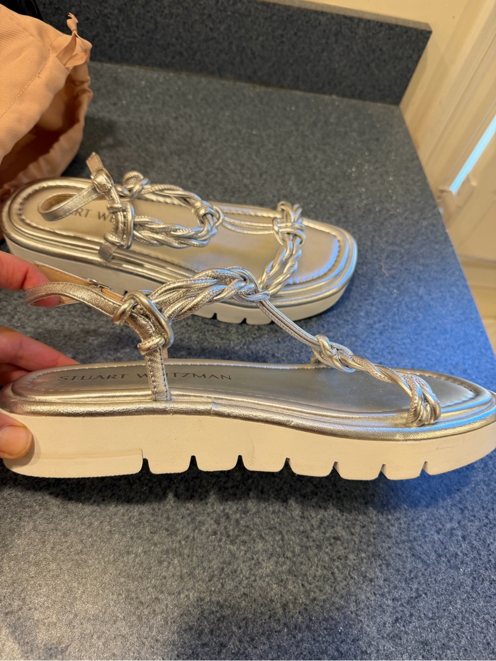Stuart Weitzman Silver Braided Slingback Sandal